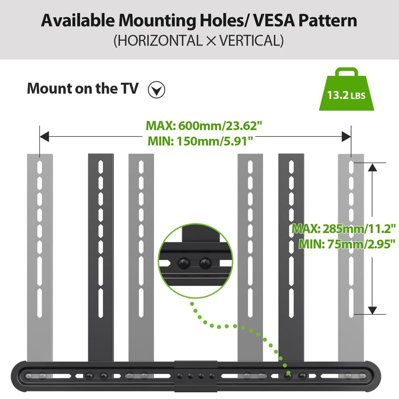 USX MOUNT Universal Soundbar Mount, Sound Bar TV Bracket for Soundbar with Speaker, Fits 2 Installation Options, Removable No-Slip Base Holder Extends 3.46â€-6.06â€ - Image 3