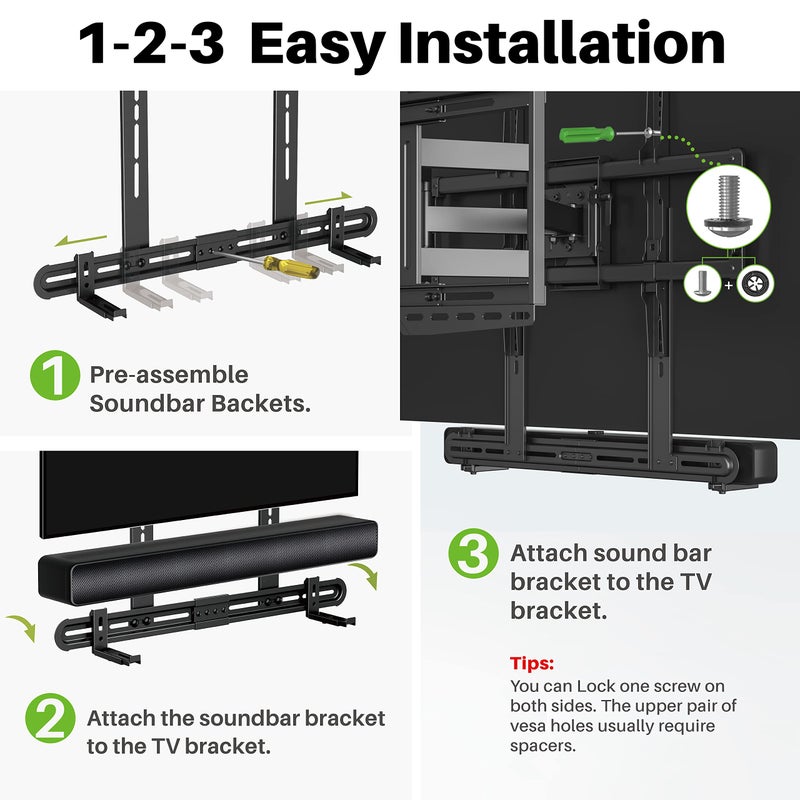 USX MOUNT Universal Soundbar Mount, Sound Bar TV Bracket for Soundbar with Speaker, Fits 2 Installation Options, Removable No-Slip Base Holder Extends 3.46â€-6.06â€ - Image 5