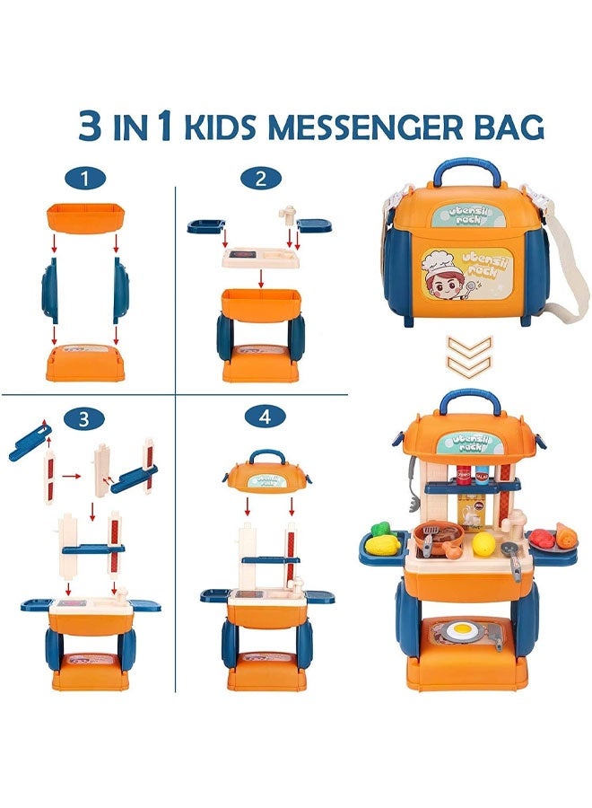 3-in-1 Kids & Toddler Play Kitchen,Kitchen Play Set Pretend CookingKids Toy Kitchen Set with Accessories, Interactive Kitchen Playset,Portable Travel Bag Design,for Ages 3 4 5 6 Girls and Boys - Image 3