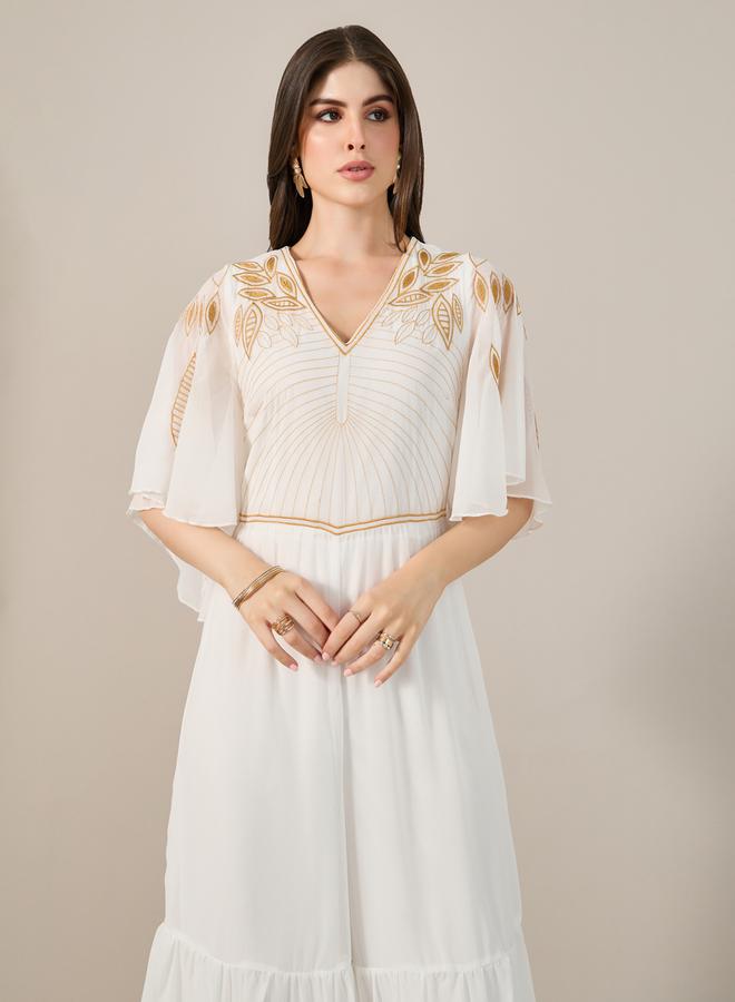 ستايلي جمبسوت واسع الأرجل بأكمام ملاك وياقة على شكل  مطرز من ستايلي - Image 3