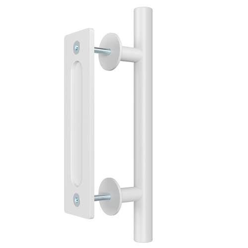 SMARTSTANDARD 12 Barn Door HandlesSliding Barn Door Pull Handle White Heavy Duty Large Rustic TwoSide Design for Gates Garages Sheds Furniture Solid Steel Material Round - Image 1