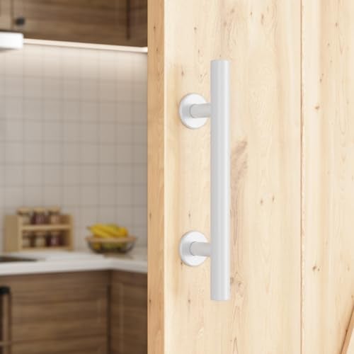 SMARTSTANDARD 12 Barn Door HandlesSliding Barn Door Pull Handle White Heavy Duty Large Rustic TwoSide Design for Gates Garages Sheds Furniture Solid Steel Material Round - Image 3