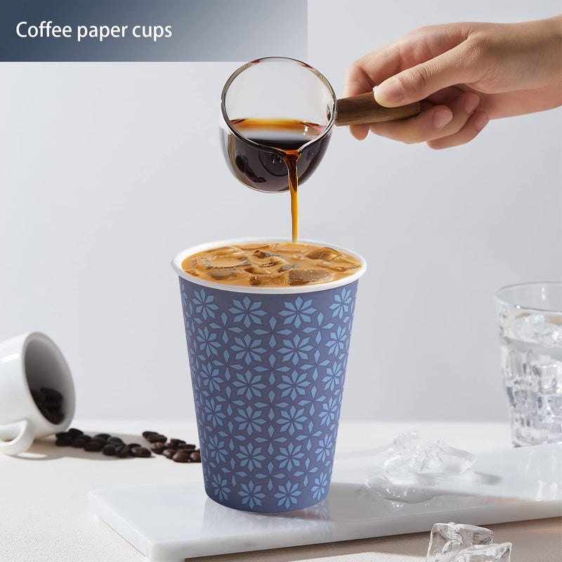 Clawsoff 300 Pack Paper Cups 8 oz, Disposable Hot/Cold Beverage Drinking Cups, 8 OZ Paper Coffee Cups, Navy Floral Coffee Cups for Party, Picnic, Travel, and Events. - Image 5