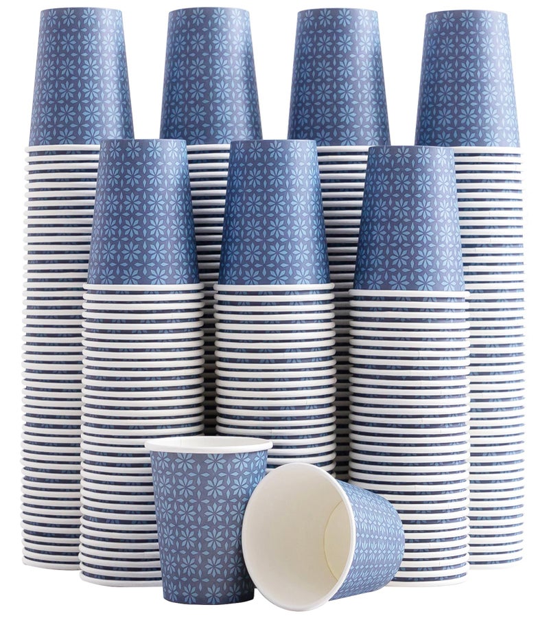 Clawsoff 300 Pack Paper Cups 8 oz, Disposable Hot/Cold Beverage Drinking Cups, 8 OZ Paper Coffee Cups, Navy Floral Coffee Cups for Party, Picnic, Travel, and Events. - Image 1