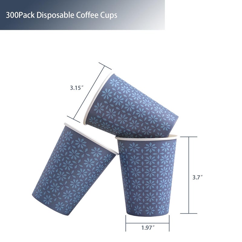 Clawsoff 300 Pack Paper Cups 8 oz, Disposable Hot/Cold Beverage Drinking Cups, 8 OZ Paper Coffee Cups, Navy Floral Coffee Cups for Party, Picnic, Travel, and Events. - Image 2