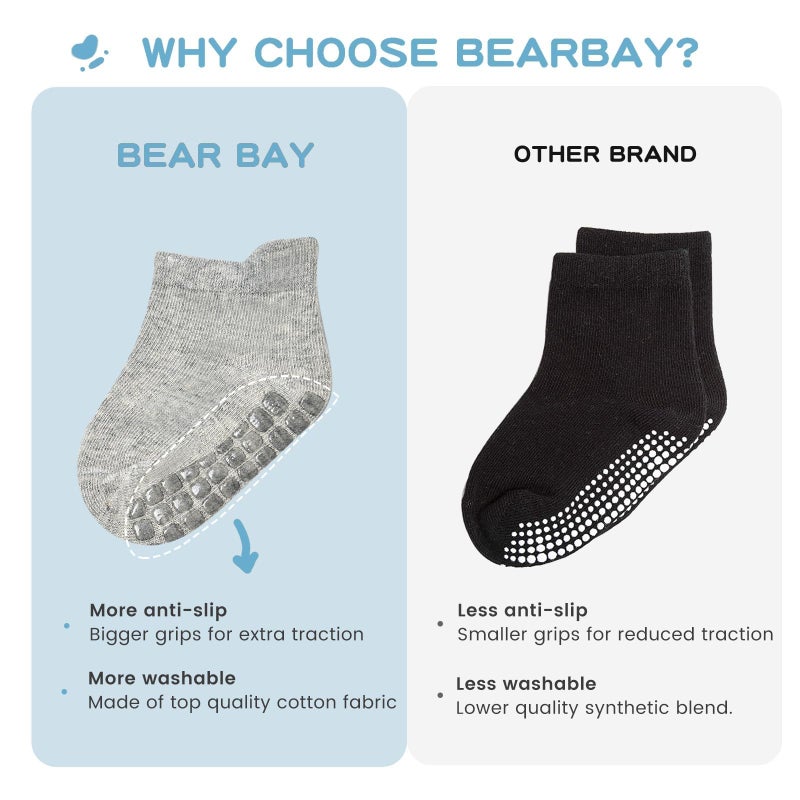 Bearbay Baby Non Slip Ankle Socks with Grippers (9 Pair) for 0 months-7 years old Walking Socks for Infant Toddler Kids Boys Girls - Image 4