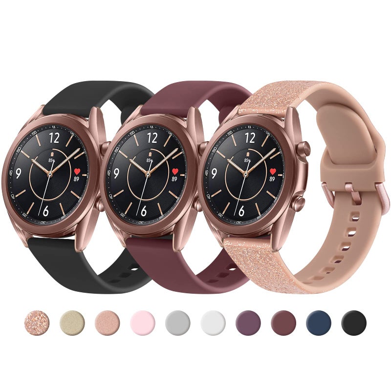 Meliya Band for Samsung Galaxy Watch 3 Bands 41mm Women Men, 20mm Soft TPU Sport Strap Replacement Band for Galaxy Watch 3 41mm (Black+WineRed+Glistening Rose Gold) - Image 1