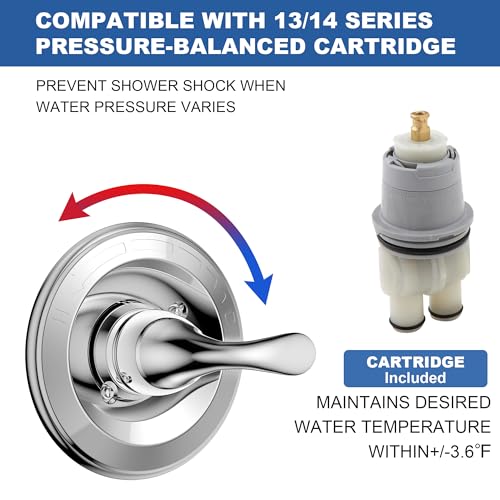 KANDENT Replacement for D Faucet 13 Series Single-Function Shower Valve Trim Kit, Shower Handle, Chrome Shower Trim Kit T13020 (RP46074 Cartridge Included, Valve Not Included) - Image 3
