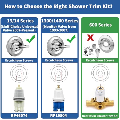 KANDENT Replacement for D Faucet 13 Series Single-Function Shower Valve Trim Kit, Shower Handle, Chrome Shower Trim Kit T13020 (RP46074 Cartridge Included, Valve Not Included) - Image 2