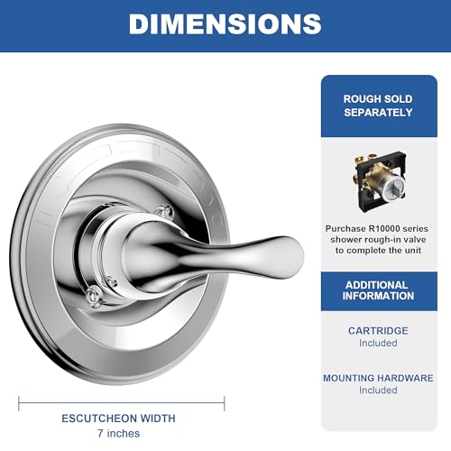 KANDENT Replacement for D Faucet 13 Series Single-Function Shower Valve Trim Kit, Shower Handle, Chrome Shower Trim Kit T13020 (RP46074 Cartridge Included, Valve Not Included) - Image 4