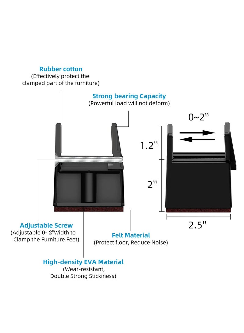 SYOSI 2 inch Bed Risers with Adjustable Screw Clamp, 4 Pack Bed Lifts Risers for Recliners Table Sofa Chairs Fit 0 to 2" Furniture Leg Thickness Support 5000 LBS Per Leg Heavy Duty Furniture Risers Brown - Image 3