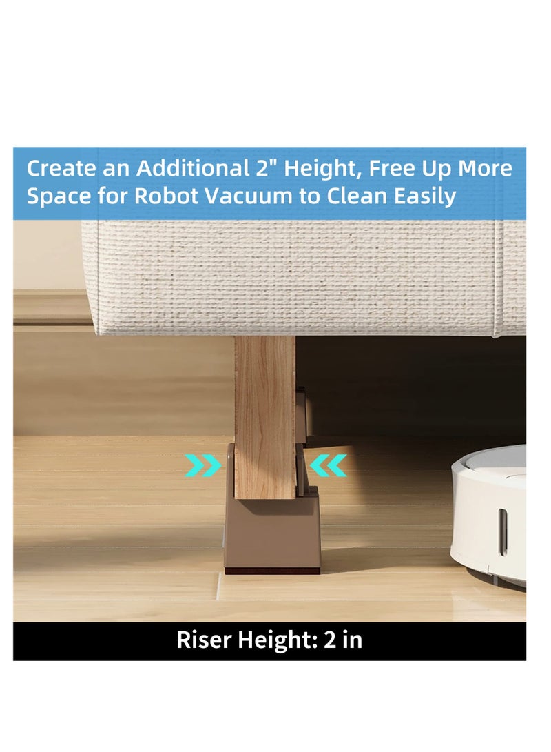 SYOSI 2 inch Bed Risers with Adjustable Screw Clamp, 4 Pack Bed Lifts Risers for Recliners Table Sofa Chairs Fit 0 to 2" Furniture Leg Thickness Support 5000 LBS Per Leg Heavy Duty Furniture Risers Brown - Image 2