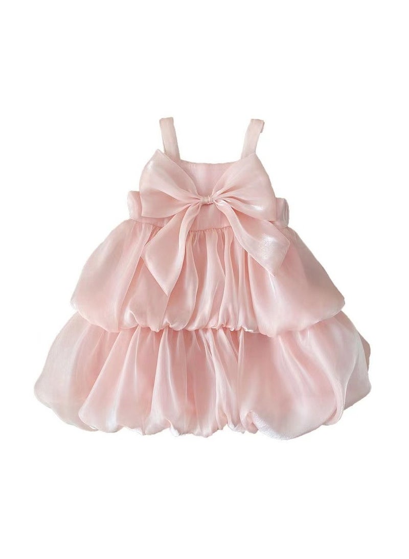 Girls' Sleeveless Puff Princess Dress – Elegant Party Dress for Kids, Princess Dresses for Girls, Birthday Dress, Tulle Dress, Girls Frock – Pink - Image 2
