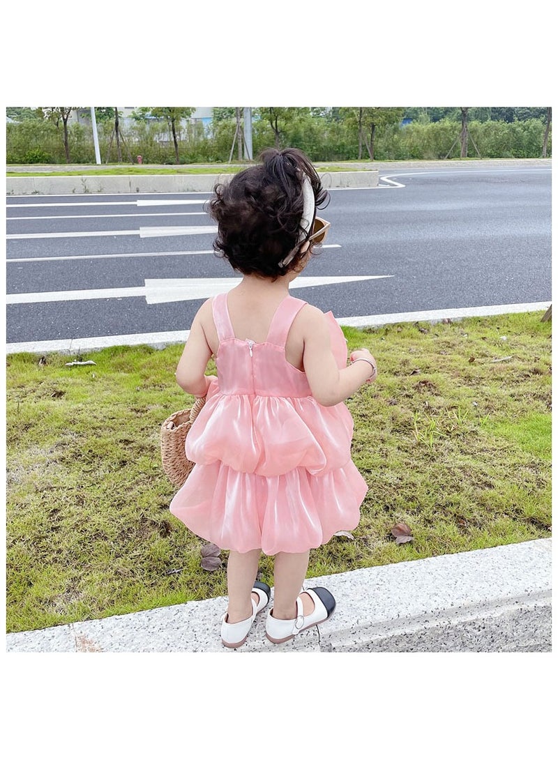 Girls' Sleeveless Puff Princess Dress – Elegant Party Dress for Kids, Princess Dresses for Girls, Birthday Dress, Tulle Dress, Girls Frock – Pink - Image 4