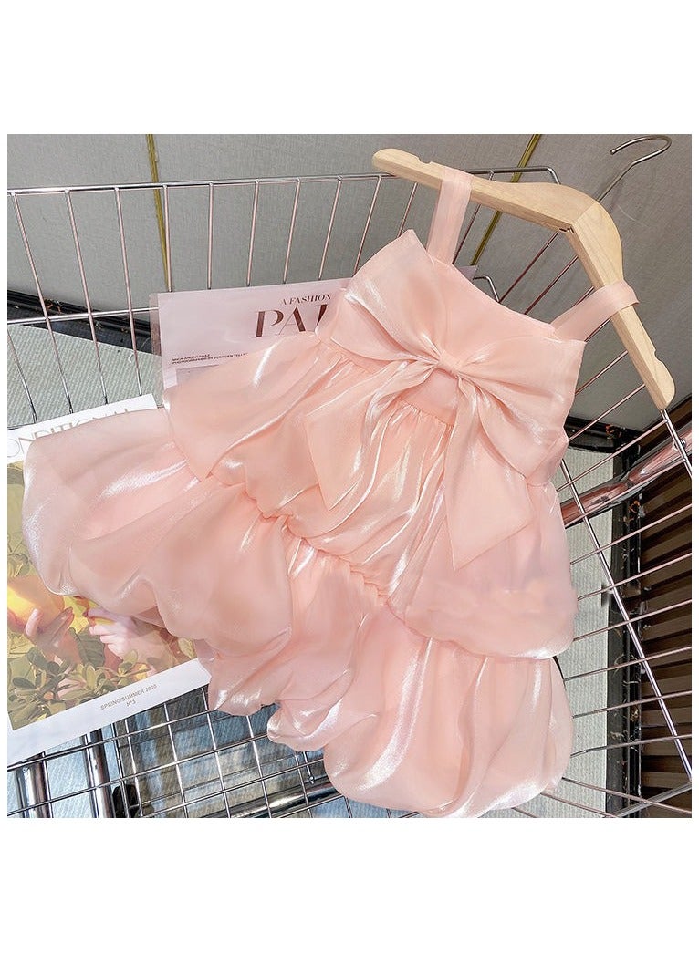 Girls' Sleeveless Puff Princess Dress – Elegant Party Dress for Kids, Princess Dresses for Girls, Birthday Dress, Tulle Dress, Girls Frock – Pink - Image 1