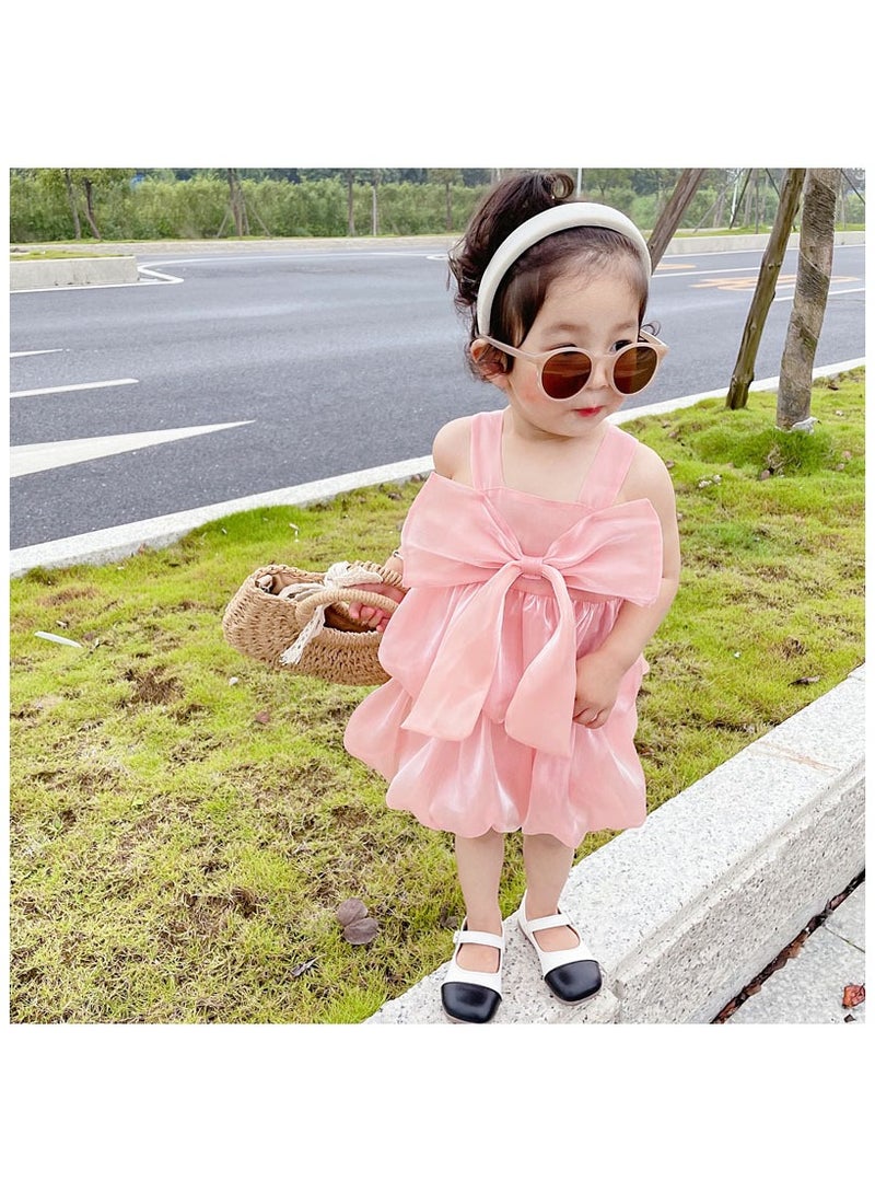 Girls' Sleeveless Puff Princess Dress – Elegant Party Dress for Kids, Princess Dresses for Girls, Birthday Dress, Tulle Dress, Girls Frock – Pink - Image 3