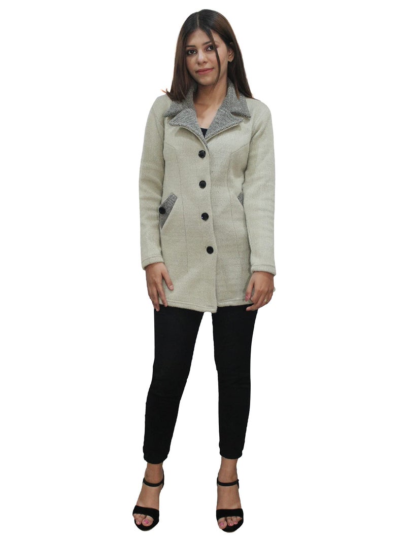 Matelco Womens Wool Standard Length Collared Coat Cardigan (IN, Alpha, 2XL, Sage Green) - Image 4