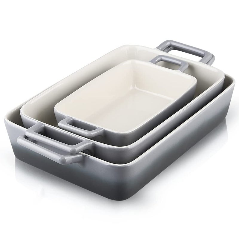 KOOV Bakeware Set Ceramic Baking Dish Rectangular Baking Pans for Cooking Cake Dinner Kitchen Banquet and Daily Use 12 x 85 Inches 3Piece Gradient Gray