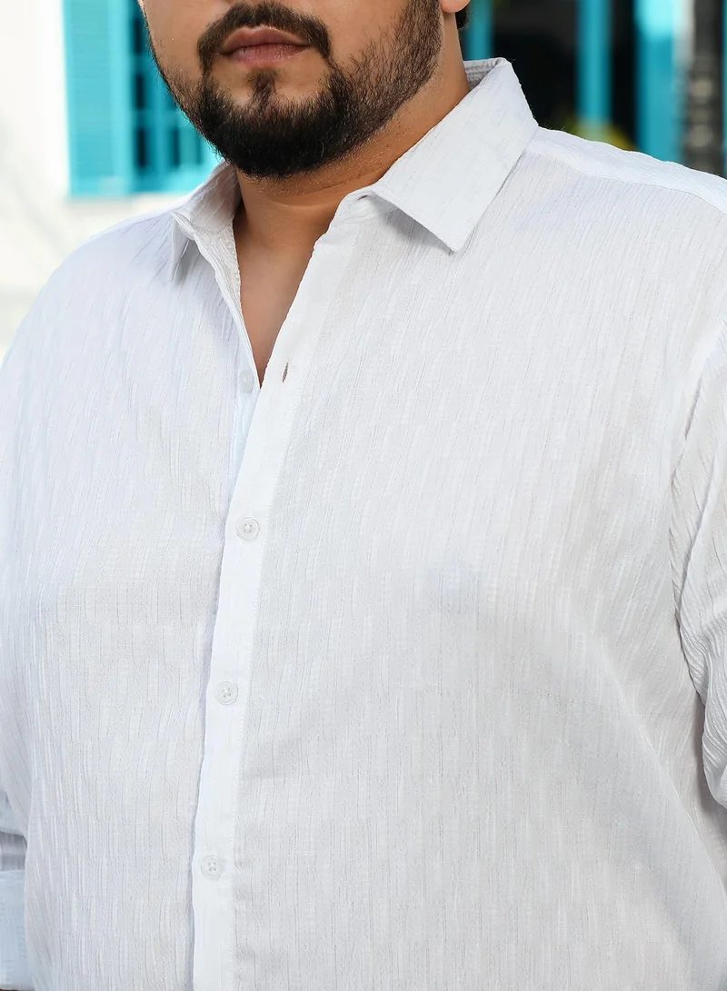 Instafab Plus  Instafab Plus Men's Chalk White Ruche-Tactile Shirt For Casual Wear | Spread Collar | Long Cuffed Sleeves | Button Closure | Plus Size Shirt Crafted With Comfort Fit For Everyday Wear for Men | Best Price UAE