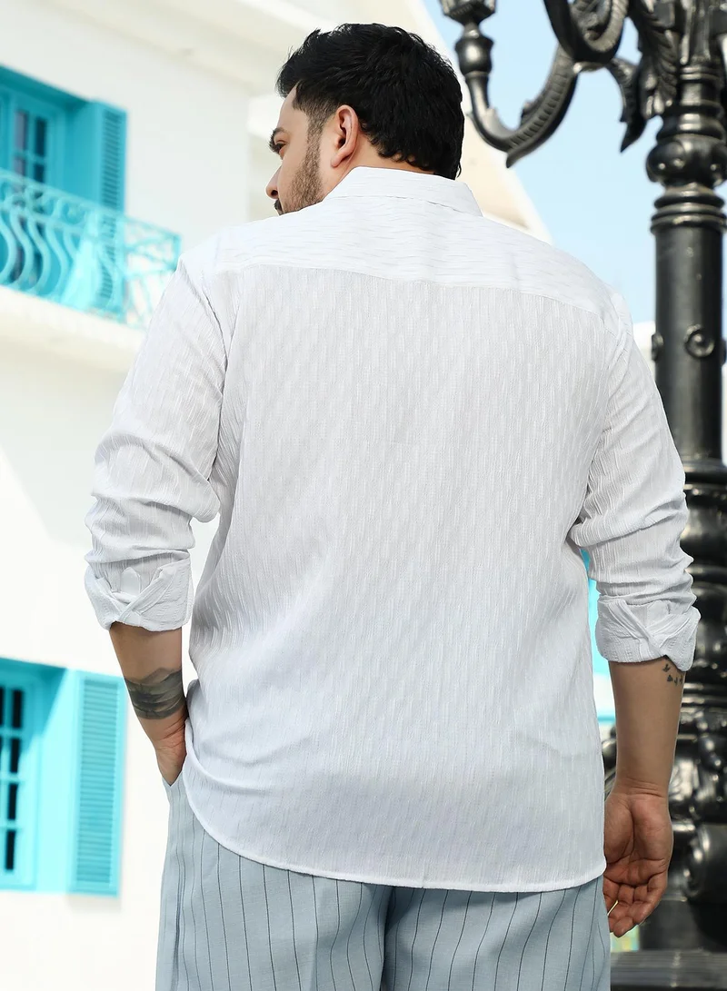 Instafab Plus  Instafab Plus Men's Chalk White Ruche-Tactile Shirt For Casual Wear | Spread Collar | Long Cuffed Sleeves | Button Closure | Plus Size Shirt Crafted With Comfort Fit For Everyday Wear for Men | Best Price UAE
