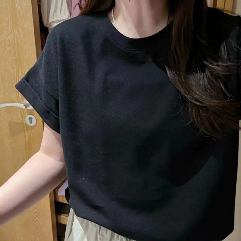 Plus Size Chubby Girl Belly Covering Small Flying Sleeve Shoulder Short Sleeve T-Shirt Women'S Loose Giant Slim Top Summer - Image 1