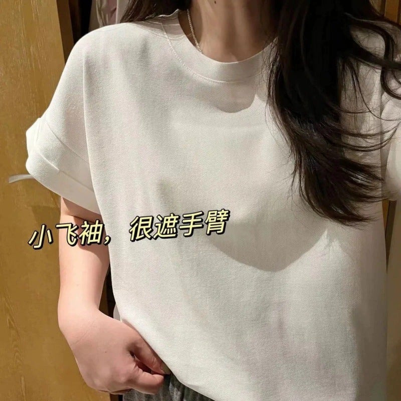 Plus Size Chubby Girl Belly Covering Small Flying Sleeve Shoulder Short Sleeve T-Shirt Women'S Loose Giant Slim Top Summer - Image 5