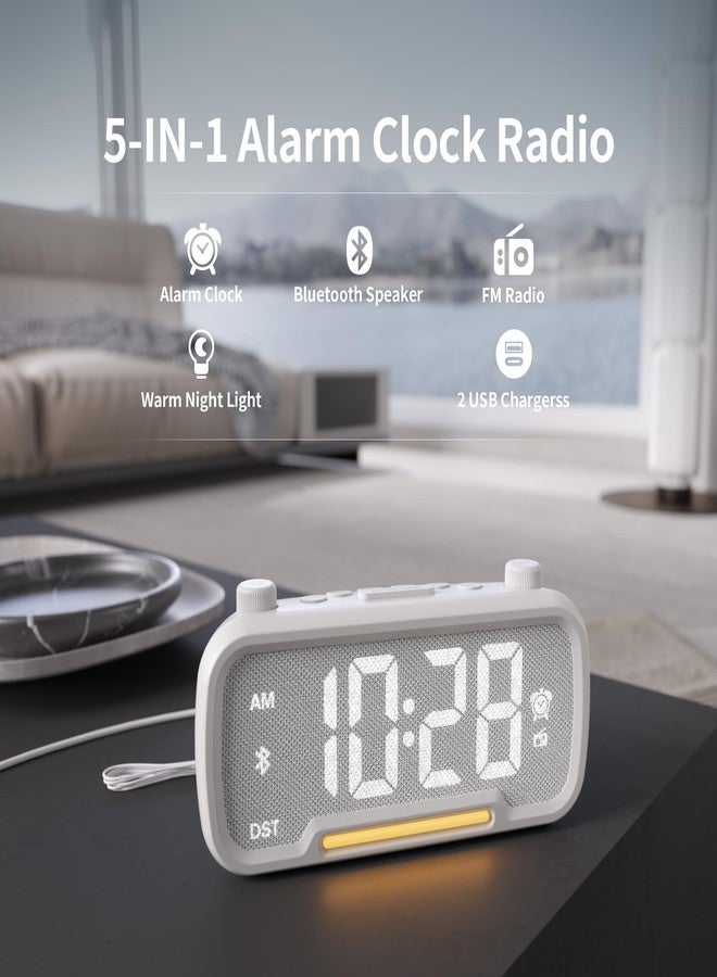 OnLyee Alarm Clock Bluetooth Speaker with FM Radio, High Fidelity Sound, Bedside Clock with 2 USB Chargers, Adjustable Dimmer, Night Light, Auto-off Timer, Ideal for Bedroom, Home Office and Dorm Room(White) - Image 2