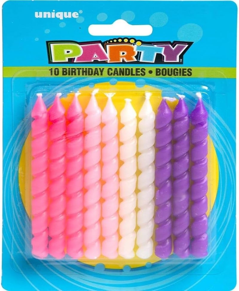 Unique شموع عيد ميلاد ملونة وردية وبنفسجية على شكل لولبي 10 قطع - Image 3
