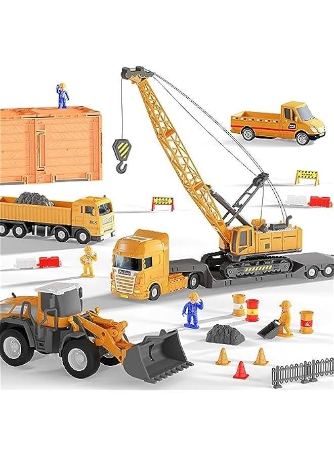 مجموعة ألعاب بناء للأطفال، مجموعة ألعاب سيارات هندسية للأولاد، شاحنة لنقل الرافعة، جرافة و رافعة للشاحنات لموقع الرمل، هدية عيد ميلاد للأطفال من عمر 3 إلى 6 سنوات - Image 1