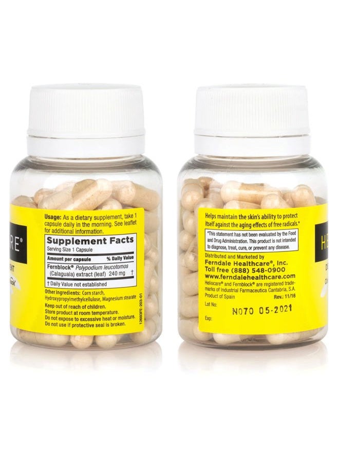 Heliocare - Skin Care Dietary Supplement: 240mg Polypodium Leucotomos Extract Pills - Antioxidant Rich Formula with Fernblock and PLE Technology - 60 Veggie Capsules - Image 1