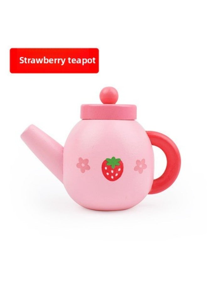 Wooden Kitchen Playset Toy With Flat Bottom Pan Fried Food Toy Simulation Home Role Play Children Educational Toy ToyWoo-Color:Powder Teapot - Image 1