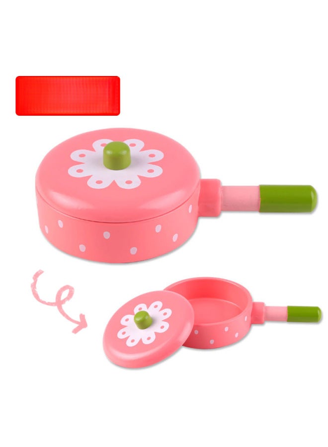 Wooden Kitchen Playset Toy With Flat Bottom Pan Fried Food Toy Simulation Home Role Play Children Educational Toy ToyWoo-Color:Powder Teapot - Image 3