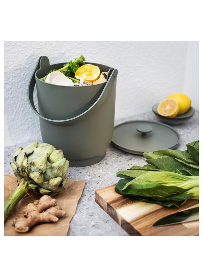 زبون سلة مهملات مع غطاء للنفايات العضوية، رمادي-أخضر، 4 لتر - Image 2