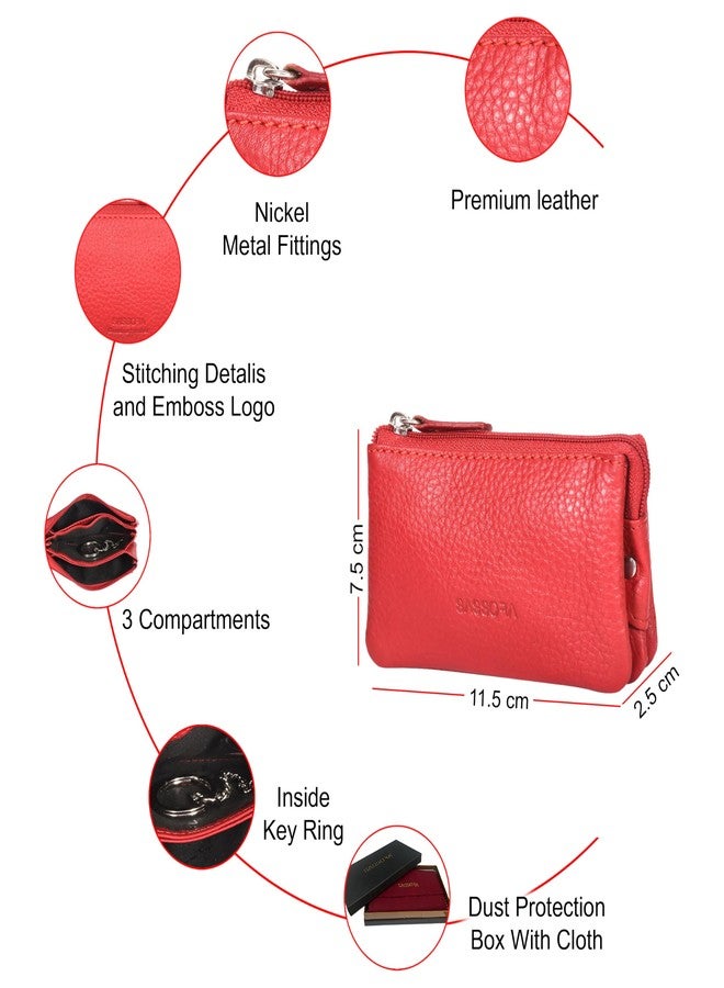 Sassora Genuine Leather Coin Pouch with Key Chain for Women - Image 3