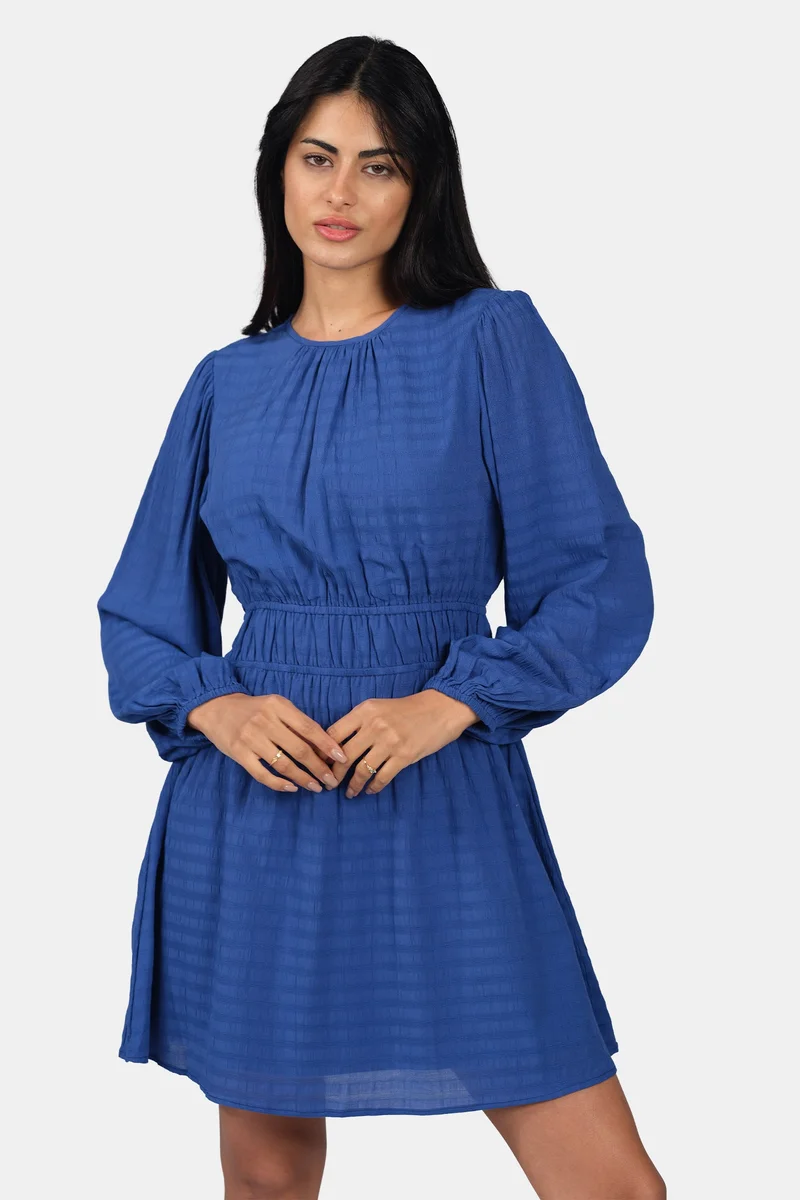 فيرجيو Solid Viscose Bishop Sleeve Mini Dress for Women