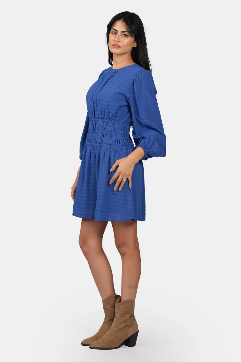 Virgio  Solid Viscose Bishop Sleeve Mini Dress for Women for Women | Best Price UAE
