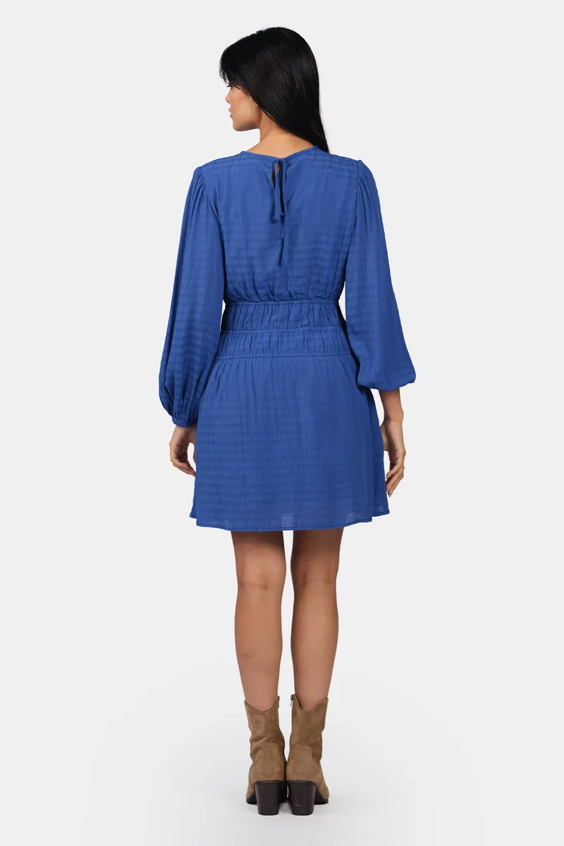 Virgio  Solid Viscose Bishop Sleeve Mini Dress for Women for Women | Best Price UAE