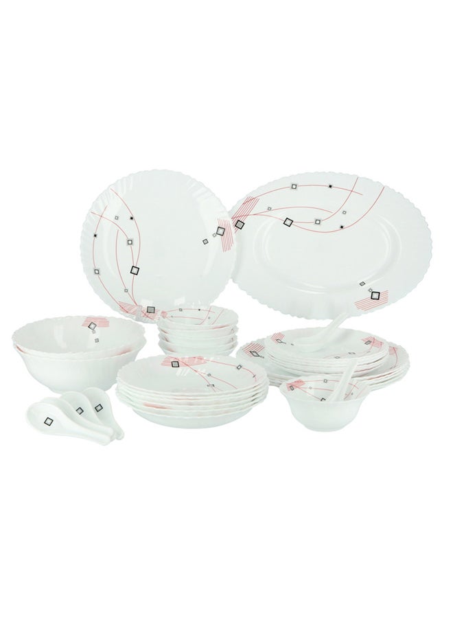 Royalford 33 Piece Opal ware Dinner Set- RF8982| Includes Dinner Plates, Quarter Plates, Oval Plates, Deep Soup Plates, Soup Bowls, Serving Bowls, Spoons| Chip-Resistant and Elegant Design White - Image 2