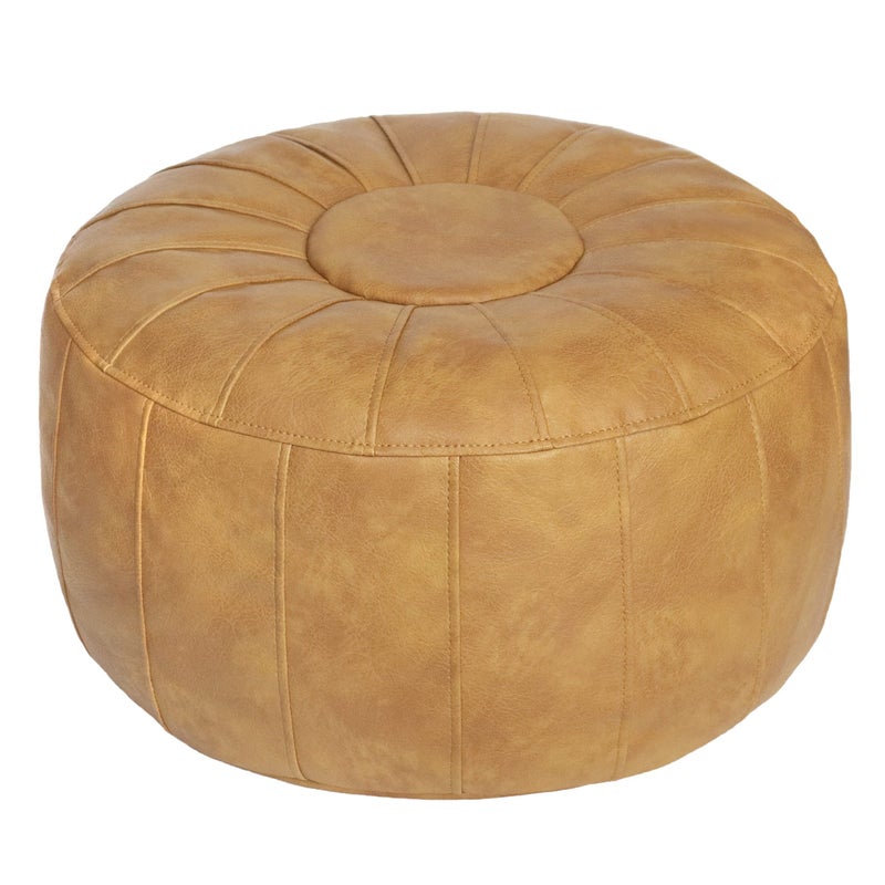 Thgonwid Unstuffed Moroccan Storage Pouf Foot Stool Ottoman Seat Handmade Faux Leather Bean Bag Floor Chair Foot Rest for Living Room Bedroom or Balcony Yellow
