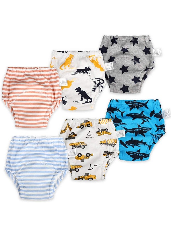 MooMoo Baby 6 Packs Cotton Training Pants Reusable Toddler Potty Training Underwear For Boy And Girl Dinosaur-6T Blue - Image 1