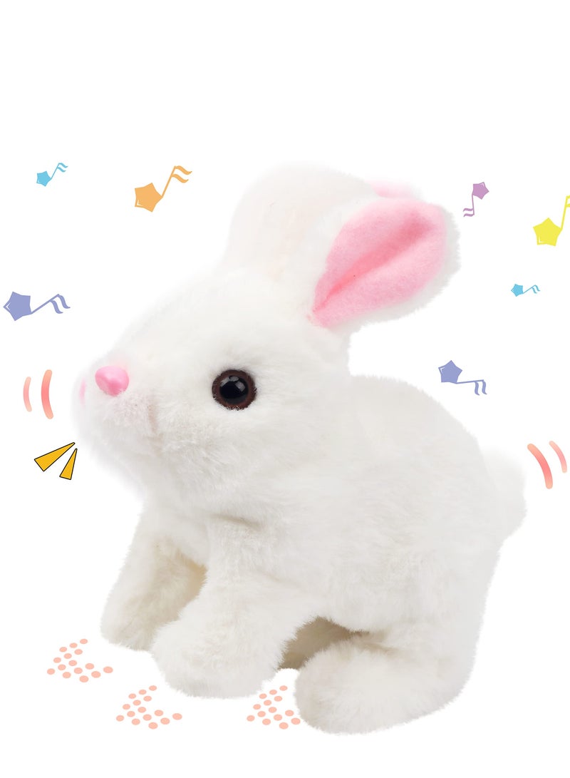 Hopping Rabbit Interactive Electronic Pet Plush Bunny Toy with Sounds and Movements Animated Walking Wiggle Ears Twitch Nose Gift for Toddlers Birthday, White, 7''  - Image 1