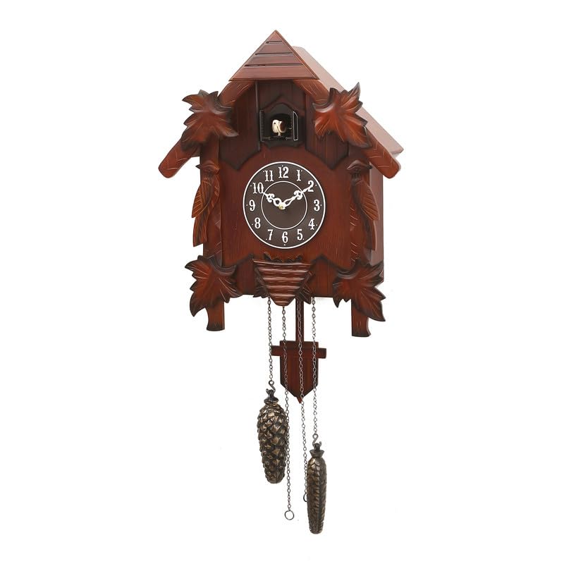 Idalia Homes Idalia Homes Brown Wooden Designer HutShaped Cuckoo Pendulum Wall Clock for Living Room Home Decorations Office Gifts 