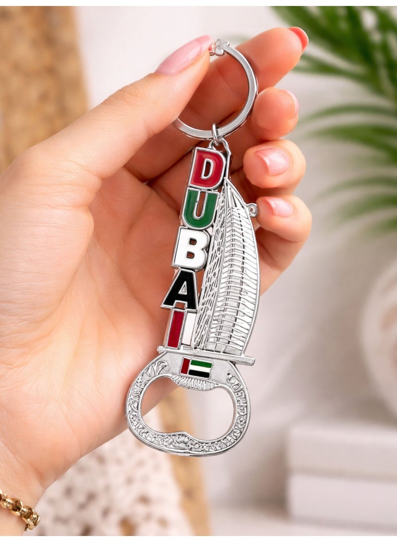 ميدالية مفاتيح دبي – مجموعة من 3 قطع معدنية بتصميم معالم دبي مع فتاحة زجاجات - Image 3