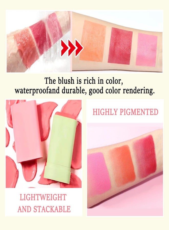 LZYLLS 3 Colors Blush Stick,Multi-Use Cream Blush,Waterproofing Highly Pigmented Makeup Stick,Moisturizing Makeup Cream Set with Blender Sponge - Image 5