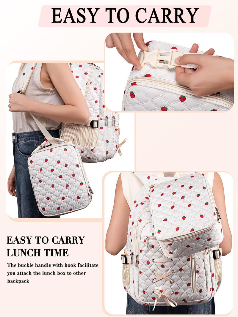 TuErCao Cute Strawberry Print Backpack with Lunch Box and Pencil Case for Girls Teens Kids for Age 8-10 10-12 12-14 Kawaii Backpack for Elementary Middle High School Bookbag Mochila Para Niñas - Image 2