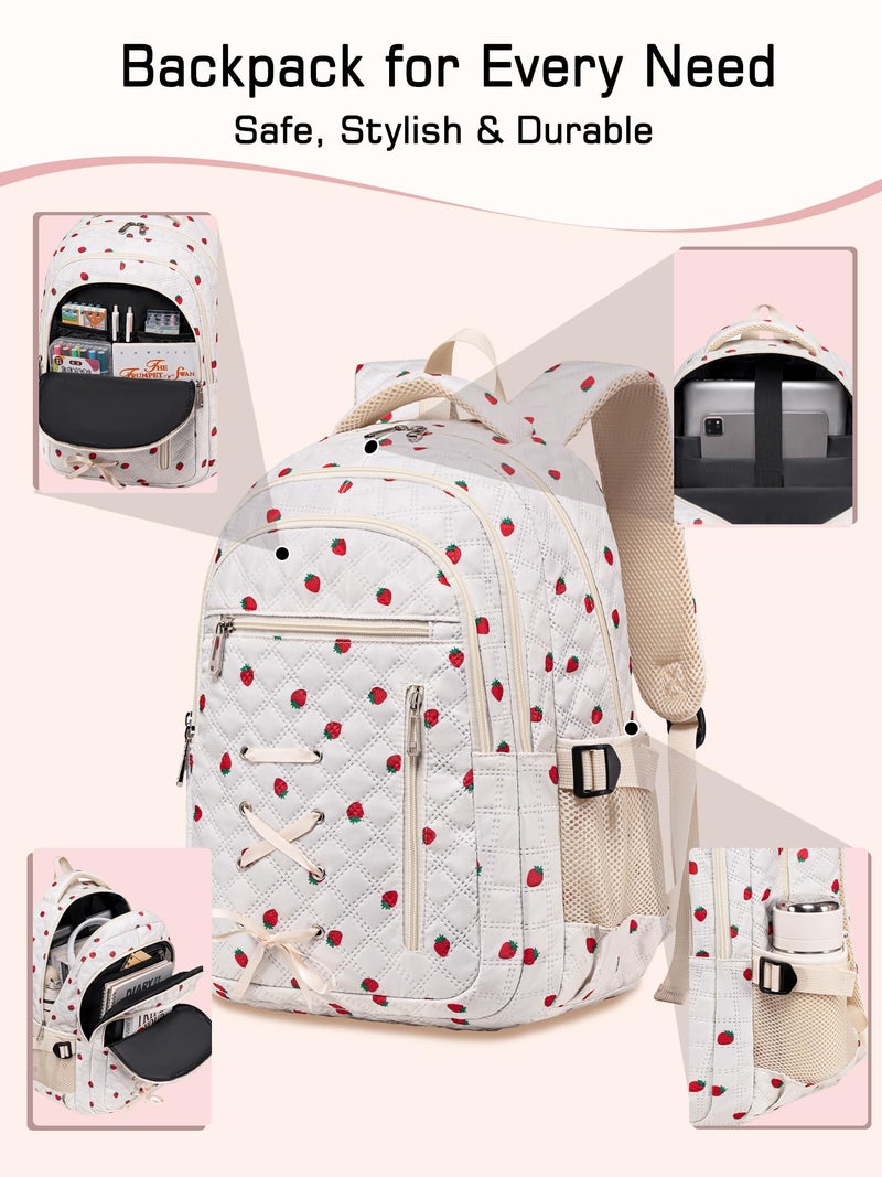 TuErCao Cute Strawberry Print Backpack with Lunch Box and Pencil Case for Girls Teens Kids for Age 8-10 10-12 12-14 Kawaii Backpack for Elementary Middle High School Bookbag Mochila Para Niñas - Image 3