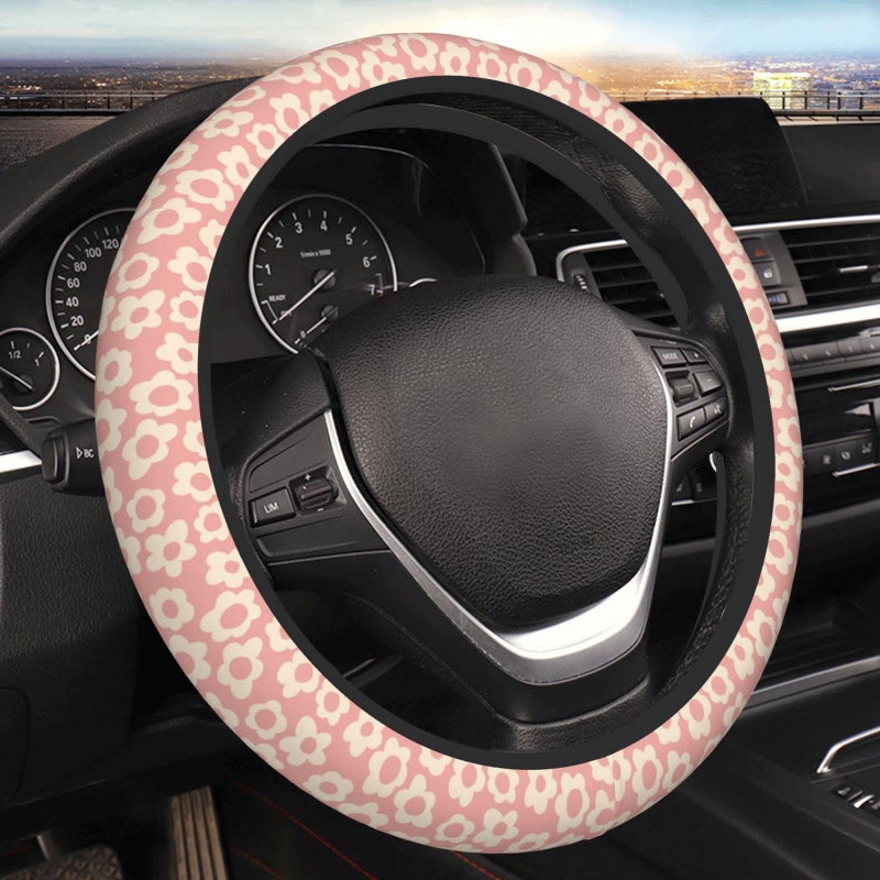 YANGDADA Vintage Groovy Flowers Steering Wheel Cover Universal 15 Inch Cute Car Accessories Protector for Women Men - Image 3