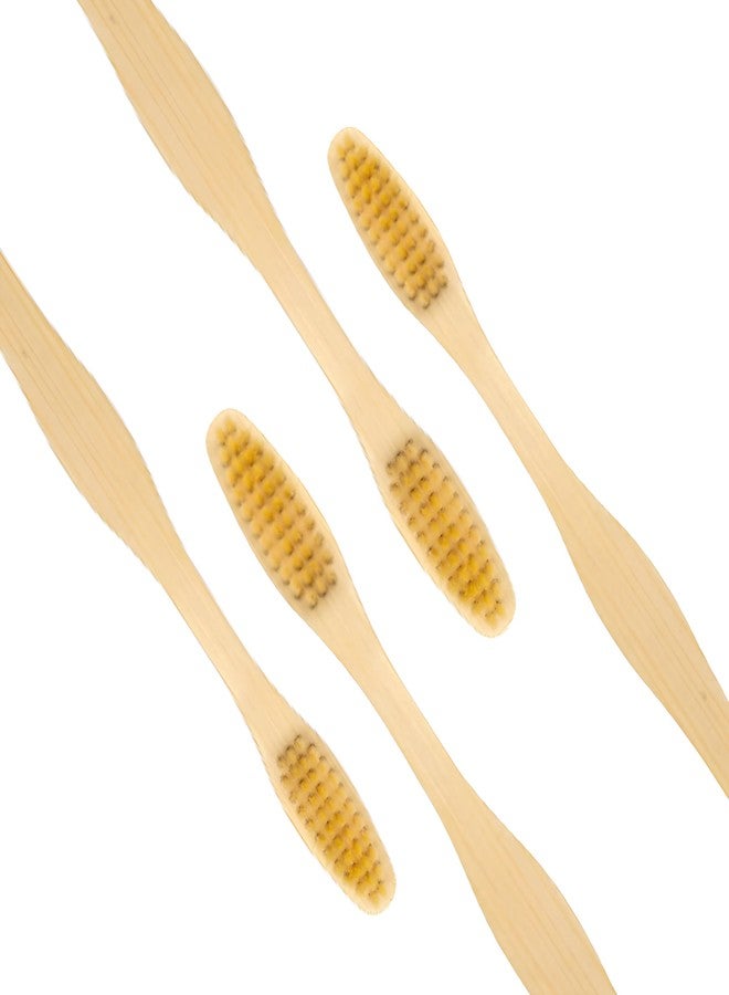 Organic B Bamboo Gentle Touch Toothbrush Pack of 4 Beige Color Bristles for Sensitive Gums | Natural Wood Toothbrushes with Eco-Friendly Handle for Women, Men & Kids BPA-Free Manual Tooth Brush - Image 2