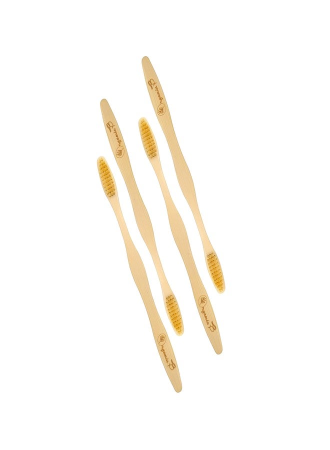 Organic B Bamboo Gentle Touch Toothbrush Pack of 4 Beige Color Bristles for Sensitive Gums | Natural Wood Toothbrushes with Eco-Friendly Handle for Women, Men & Kids BPA-Free Manual Tooth Brush - Image 1