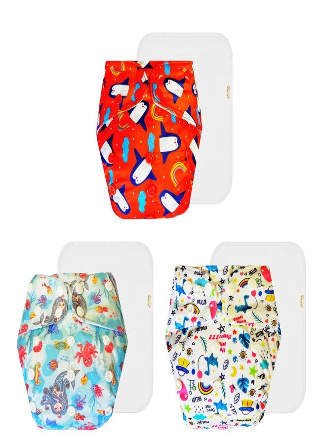 Dumbledo Premium Cloth Diaper with Cotton Insert (Pack of 3) | Hypoallergenic | 6-Layer Absorbent Pad | Easy to Clean | Worry-Free Diapering | 3 Months - 3 Years | Unisex Baby - Image 1